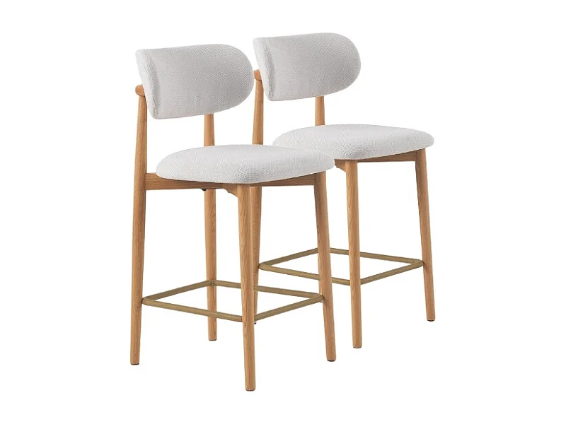 2er-set hocker mit rückenlehne aus  eichenholz mit weissem bezug