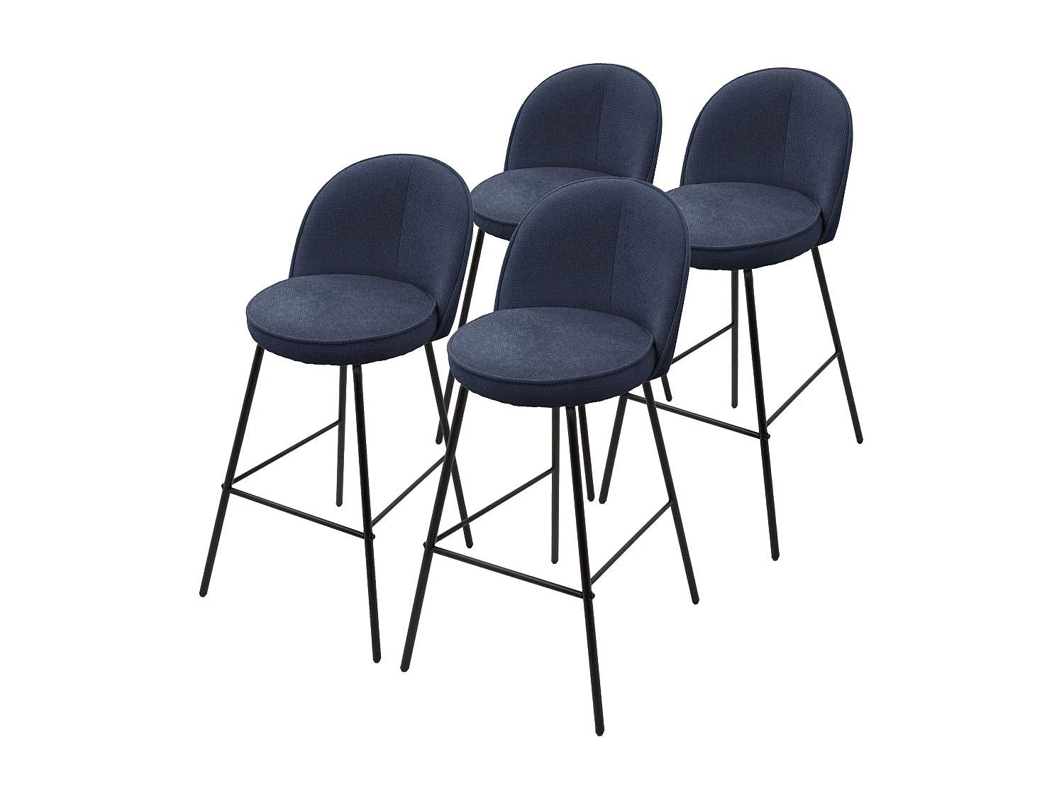 Lot 4 tabourets de bar tissu bleu foncé hauteur 75 cm avec dossier repose-pieds cadre en métal chaises de comptoir sièges hauts cuisine bistrot îlot
