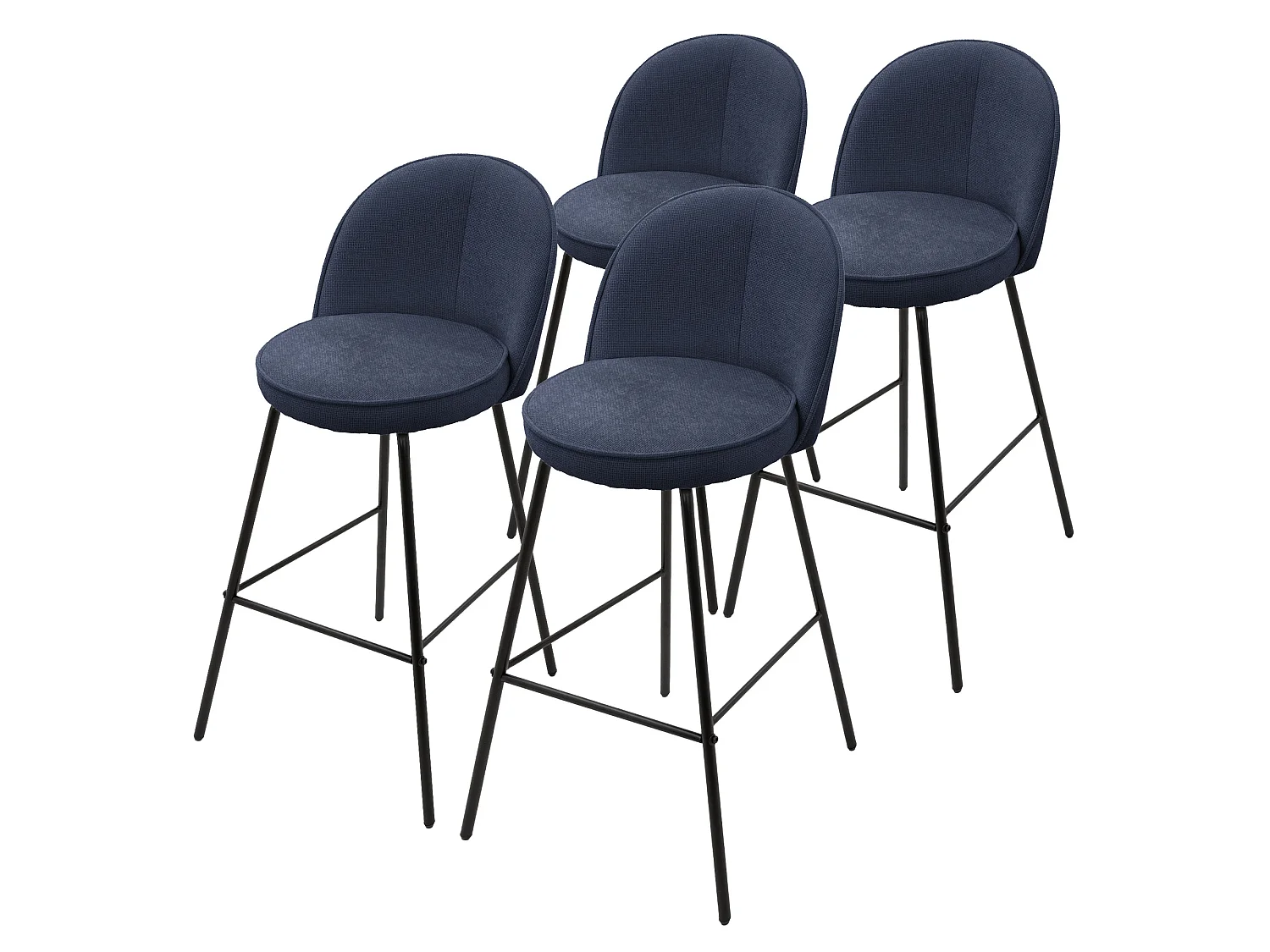 ML-Design Set di 4 sgabelli da bar blu scuro, in tessuto, A 75 cm, con schienale e poggiapiedi, sedia alta per cucina, sgabello da bistrot o bancone