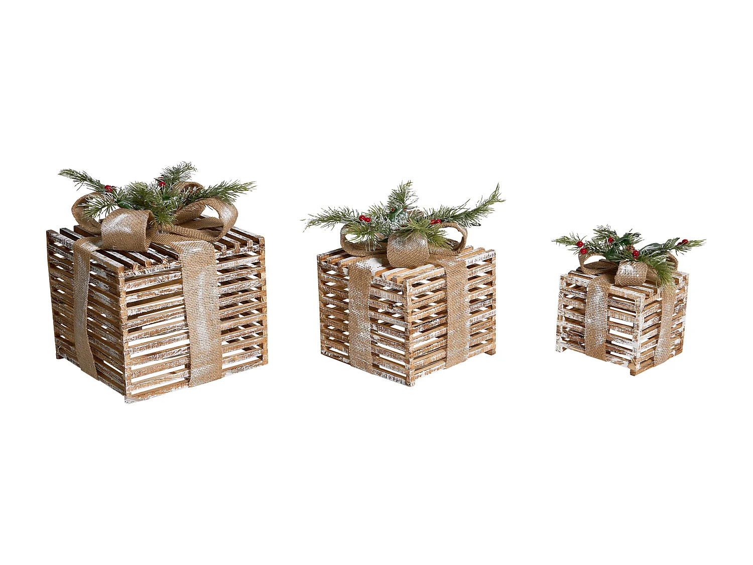 Lot de 3 décorations de Noël LED ROINE Cadeaux de Noël 15/20/25 cm Marron