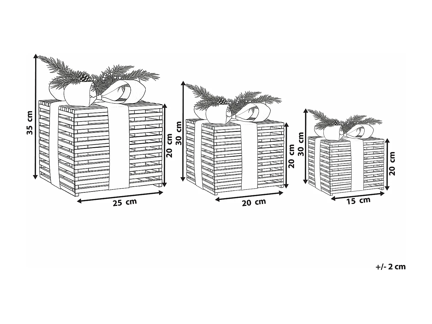 Lot de 3 décorations de Noël LED ROINE Cadeaux de Noël 15/20/25 cm Marron
