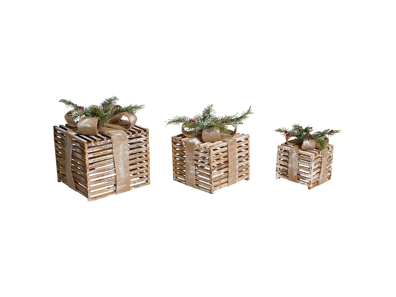 Lot de 3 décorations de Noël LED ROINE Cadeaux de Noël 15/20/25 cm Marron
