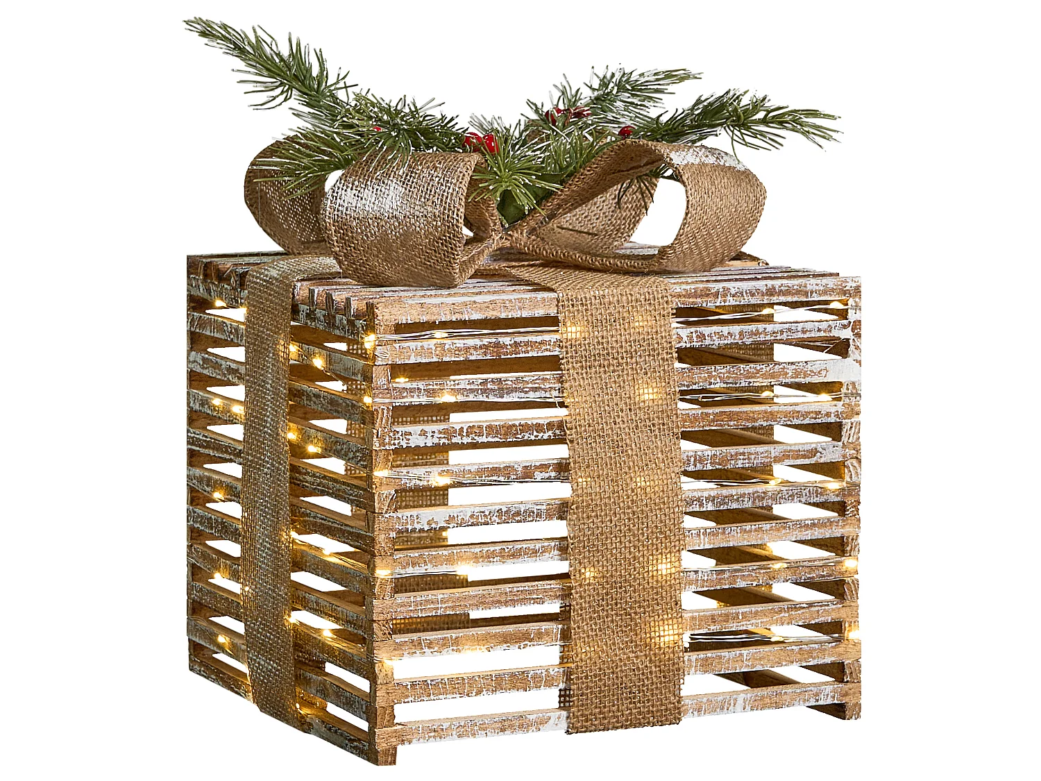 Lot de 3 décorations de Noël LED ROINE Cadeaux de Noël 15/20/25 cm Marron