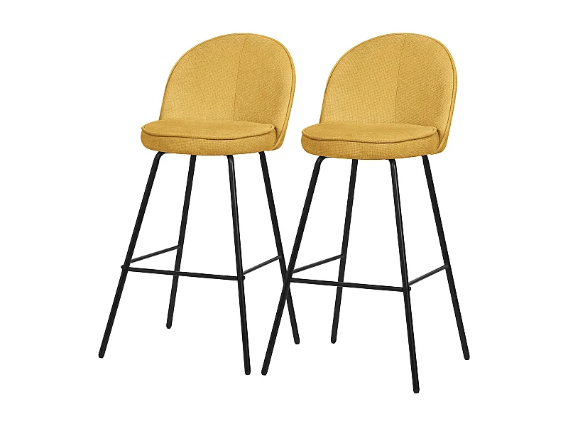 ML-Design Set di 2 sgabelli da bar senape, in tessuto, A 75 cm, con schienale e poggiapiedi, sedia alta per cucina, sgabello da bistrot o bancone