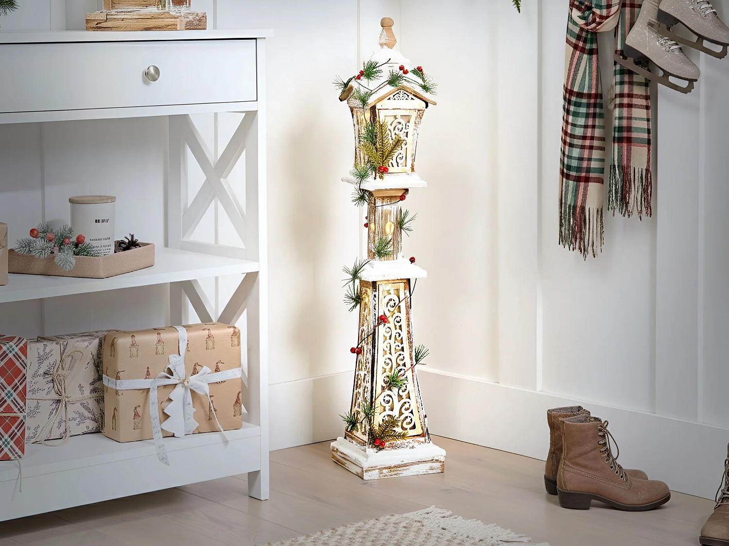 Décoration de Noël LED LIESVESI Lampadaires 80 cm Marron clair