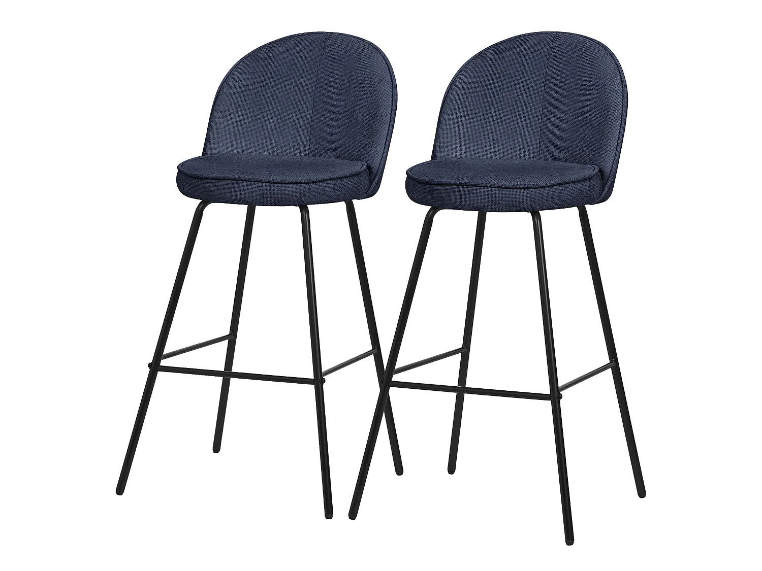ML-Design Set di 2 sgabelli da bar blu scuro, in tessuto, A 75 cm, con schienale e poggiapiedi, sedia alta per cucina, sgabello da bistrot o bancone