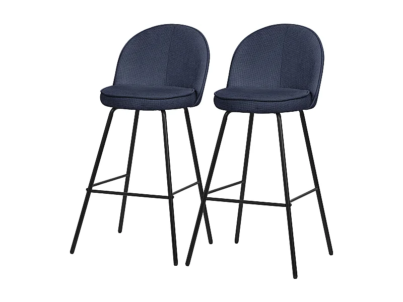 Lot 2 tabourets de bar tissu bleu foncé hauteur 75 cm avec dossier repose-pieds cadre en métal chaises de comptoir sièges hauts cuisine bistrot îlot