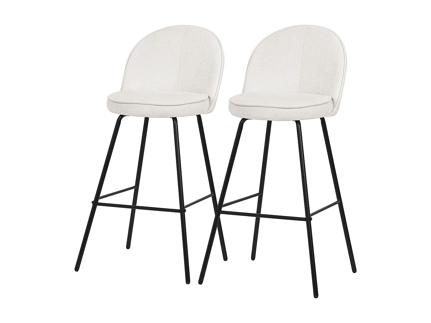 Lot 2 tabourets de bar tissu beige hauteur 75 cm avec dossier et repose-pieds cadre en métal chaises de comptoir sièges hauts de cuisine bistrot îlot