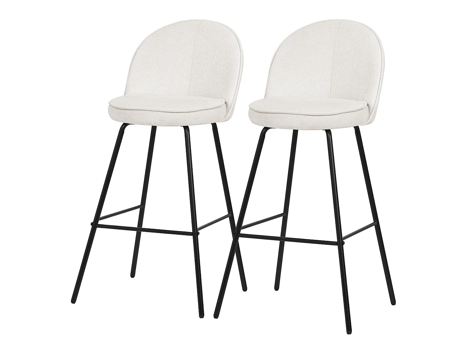 ML-Design Set di 2 sgabelli da bar beige, in tessuto, A 75 cm, con schienale e poggiapiedi, sedia alta per cucina, sgabello da bistrot o bancone