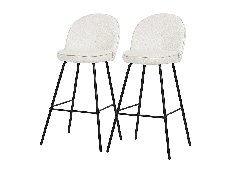 Lot 2 tabourets de bar tissu beige hauteur 75 cm avec dossier et repose-pieds cadre en métal chaises de comptoir sièges hauts de cuisine bistrot îlot