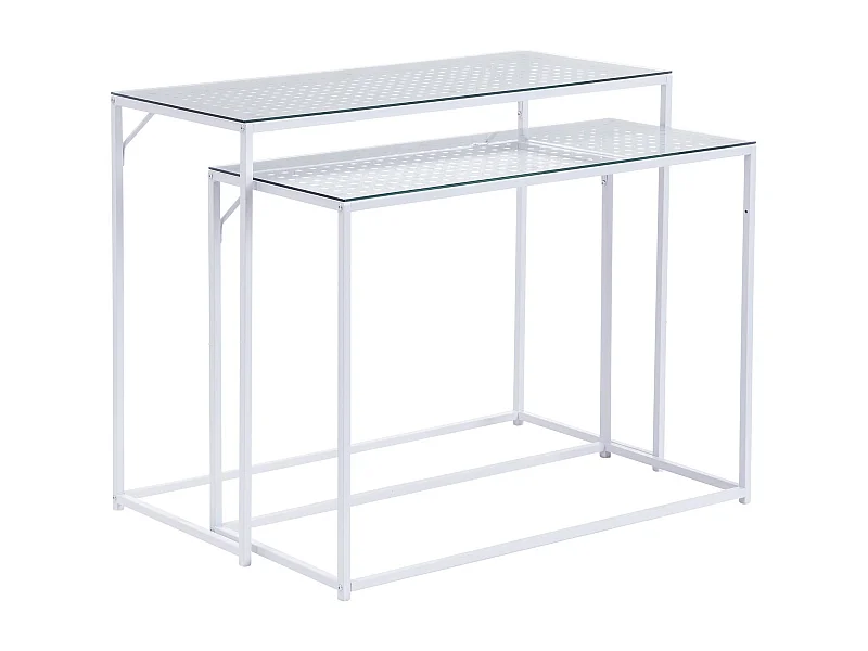 Ensemble de 2 consoles tables de couloir en métal plateau en verre industriel