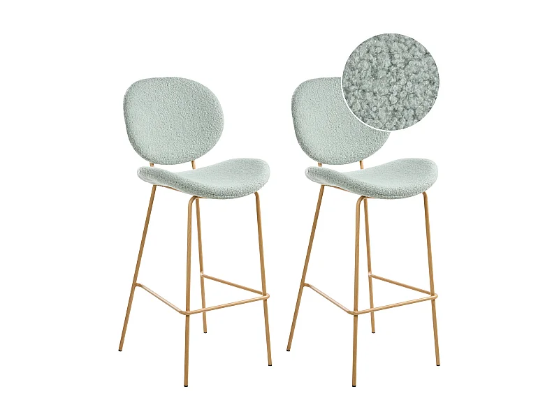 Lot de 2 chaises de bar LUANA Bouclé Vert clair