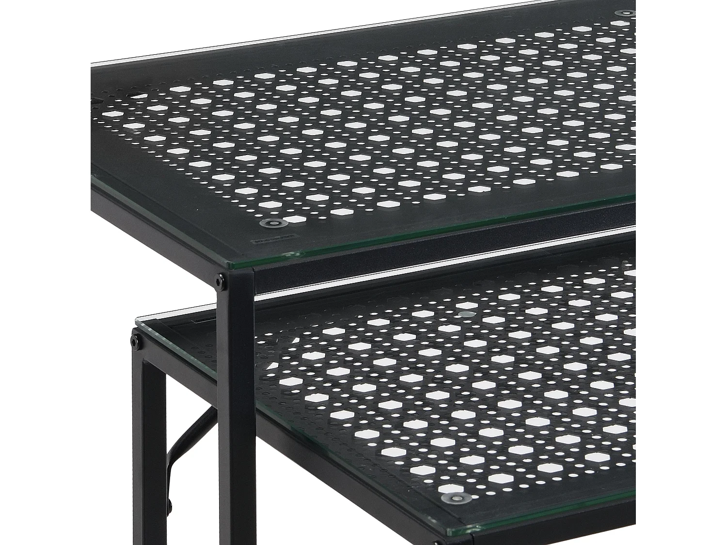 Ensemble de 2 consoles tables de couloir en métal plateau en verre industriel