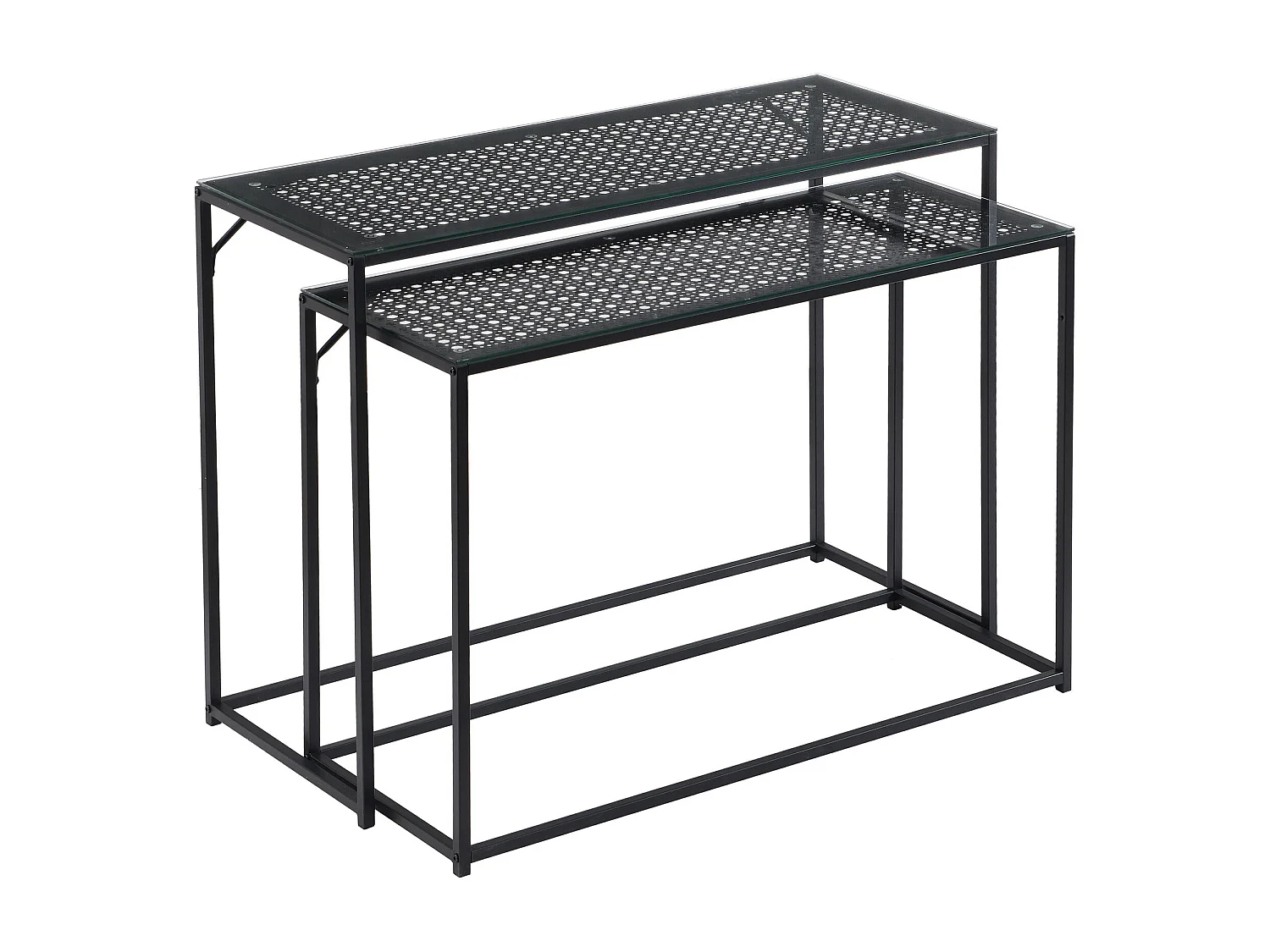 Ensemble de 2 consoles tables de couloir en métal plateau en verre industriel