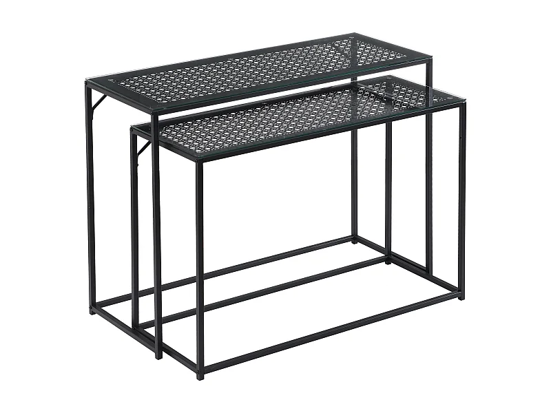 Ensemble de 2 consoles tables de couloir en métal plateau en verre industriel