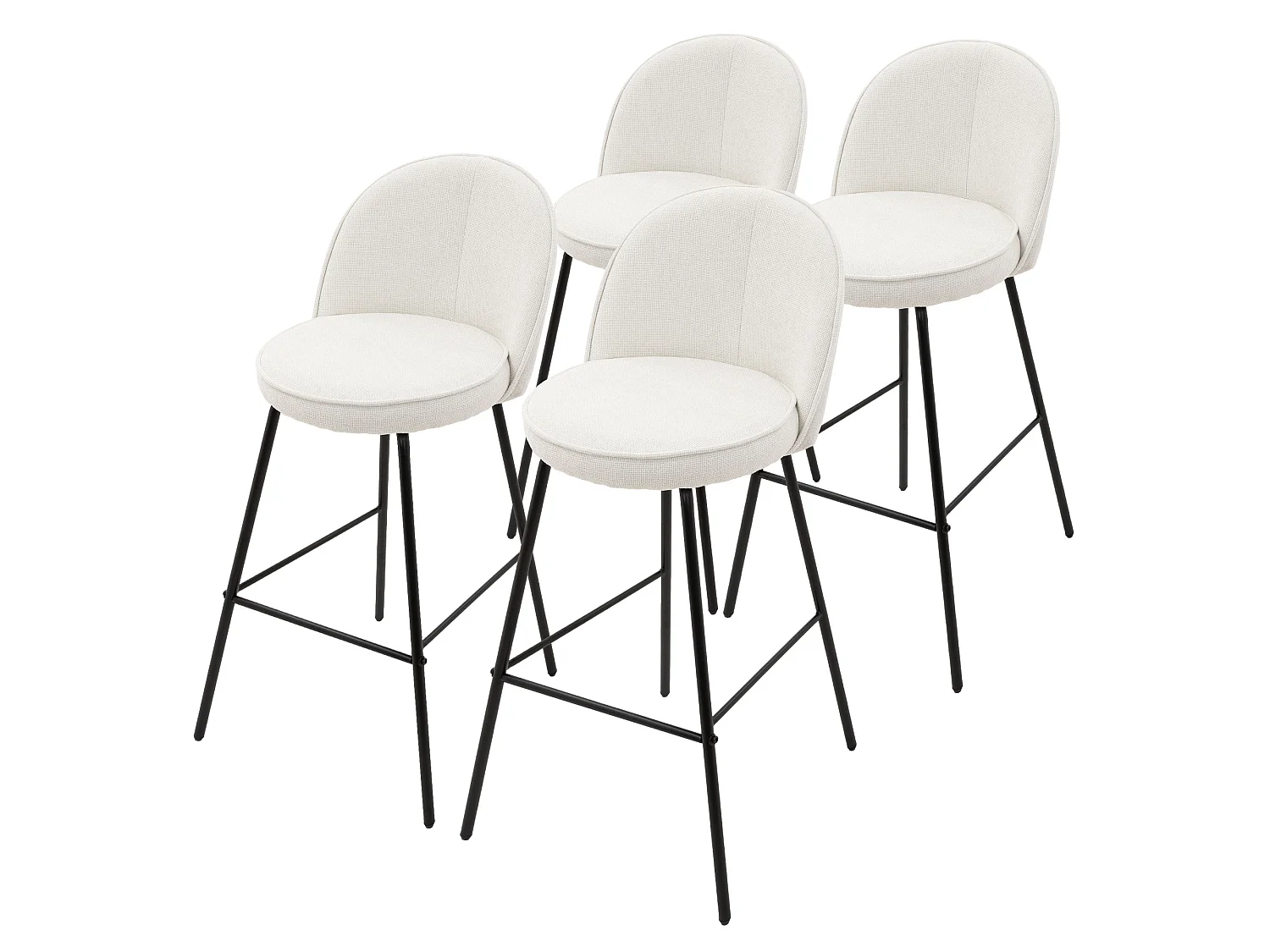ML-Design Set di 4 sgabelli da bar beige, in tessuto, A 75 cm, con schienale e poggiapiedi, sedia alta per cucina, sgabello da bistrot o bancone