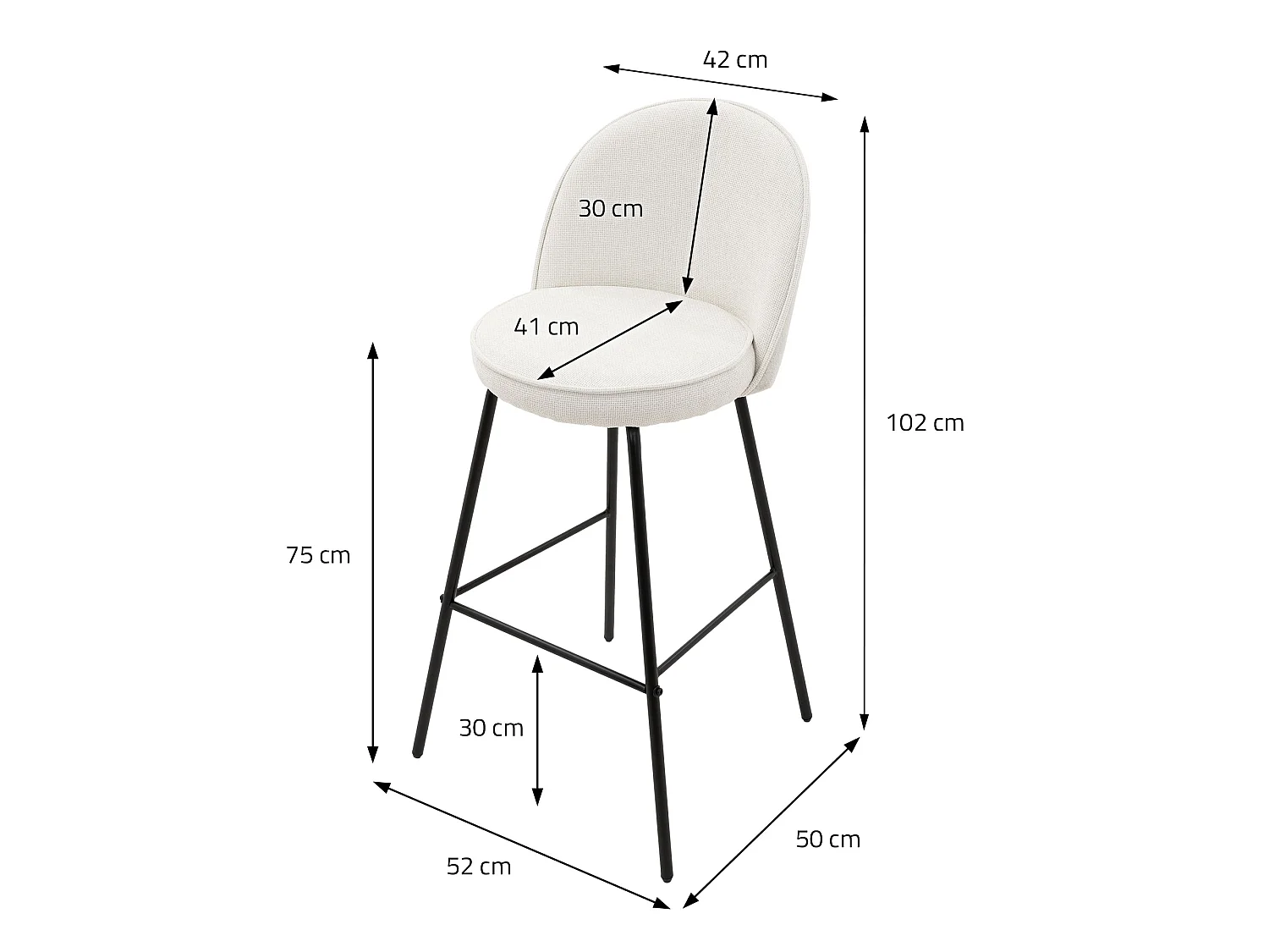 ML-Design Set di 4 sgabelli da bar beige, in tessuto, A 75 cm, con schienale e poggiapiedi, sedia alta per cucina, sgabello da bistrot o bancone