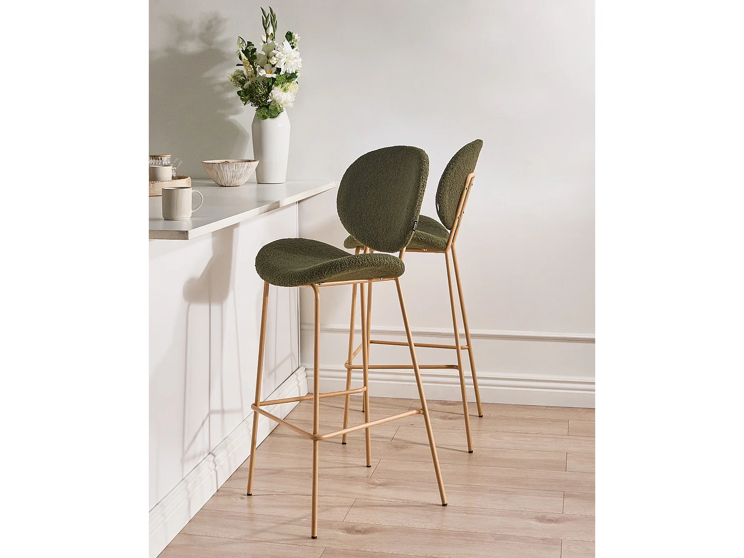 Lot de 2 chaises de bar LUANA Bouclé Vert foncé