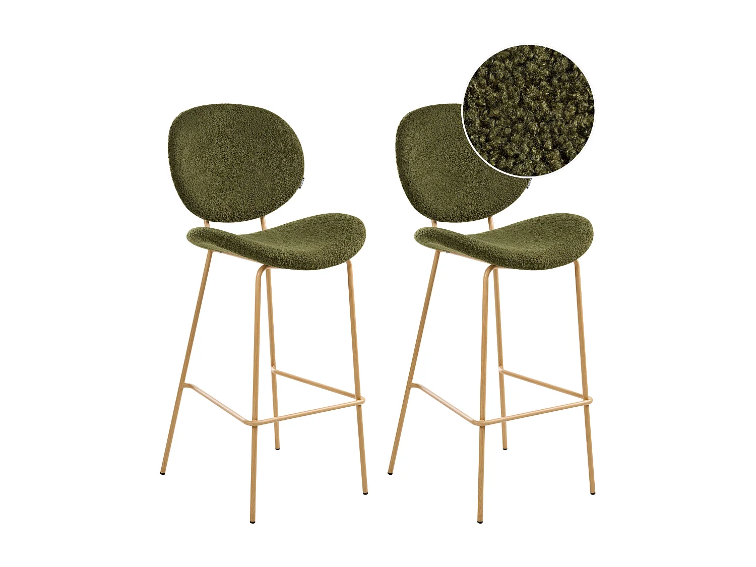 Lot de 2 chaises de bar LUANA Bouclé Vert foncé