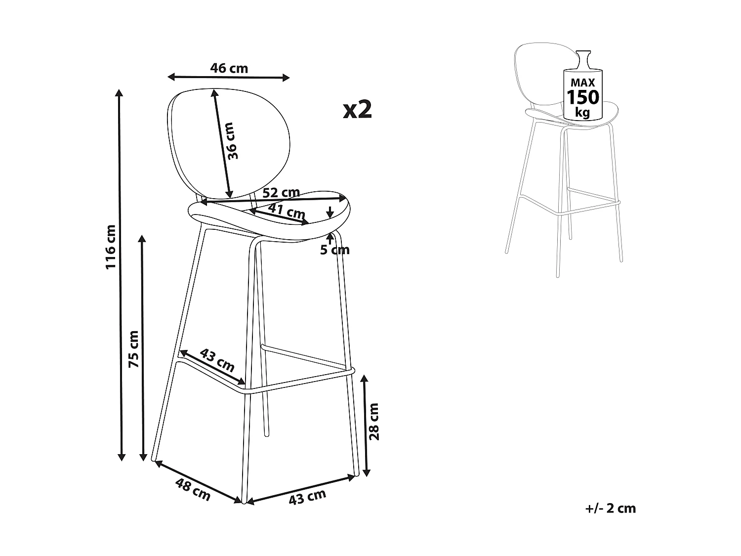 Lot de 2 chaises de bar LUANA Bouclé Vert foncé