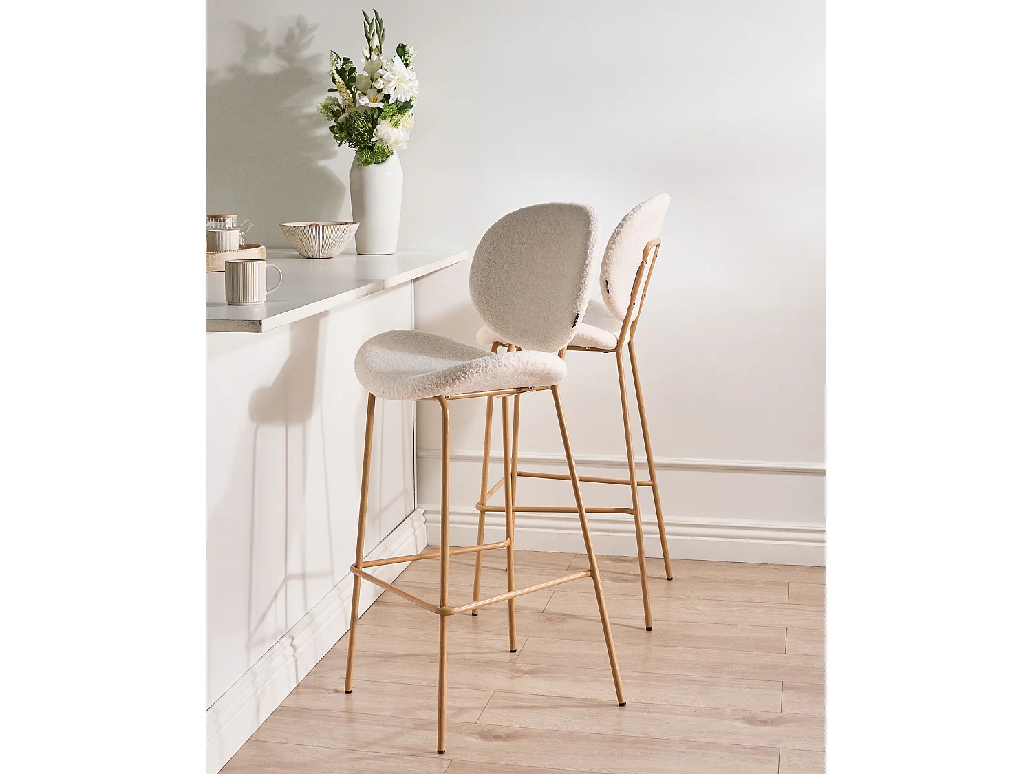 Lot de 2 chaises de bar LUANA Bouclé Blanc