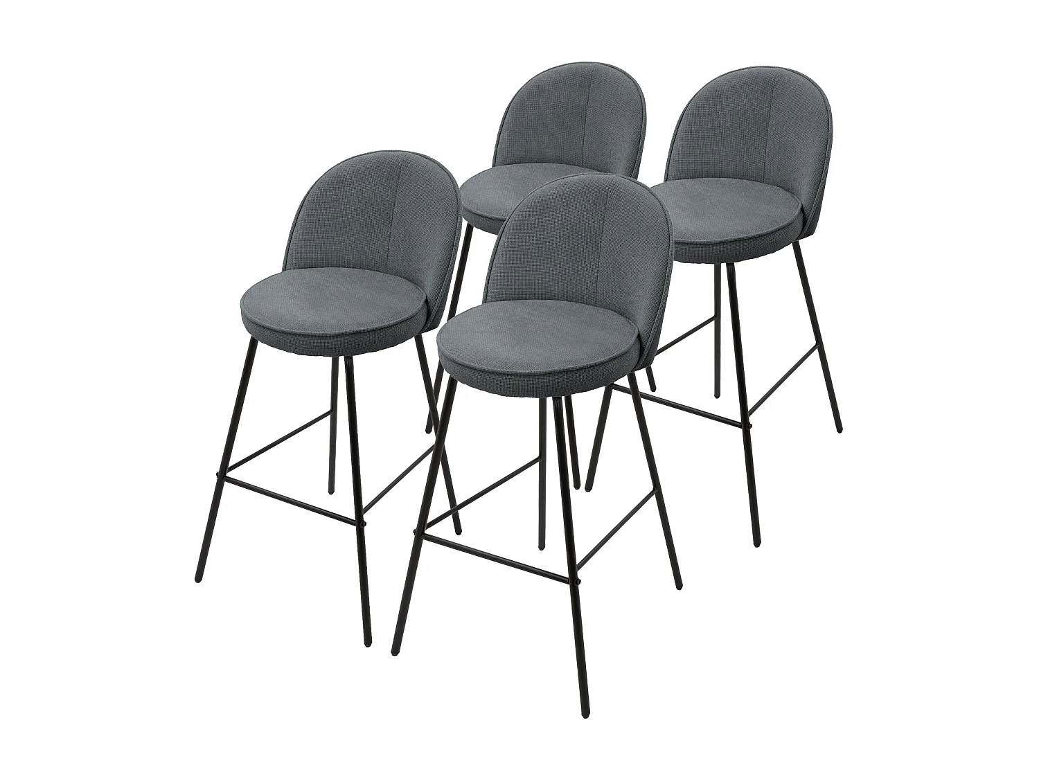 ML-Design Set di 4 sgabelli da bar antracite, in tessuto, A 75 cm, con schienale e poggiapiedi, sedia alta per cucina, sgabello da bistrot o bancone