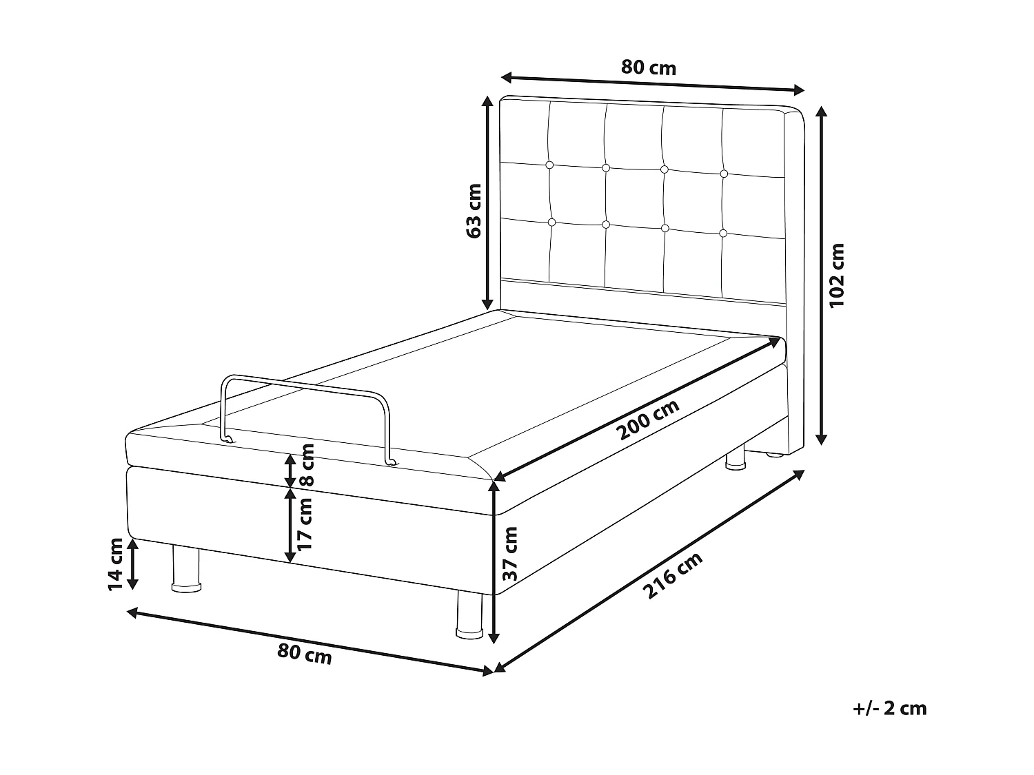 Bett verstellbar Stoff DUKE 80 x 200 cm Hellbeige