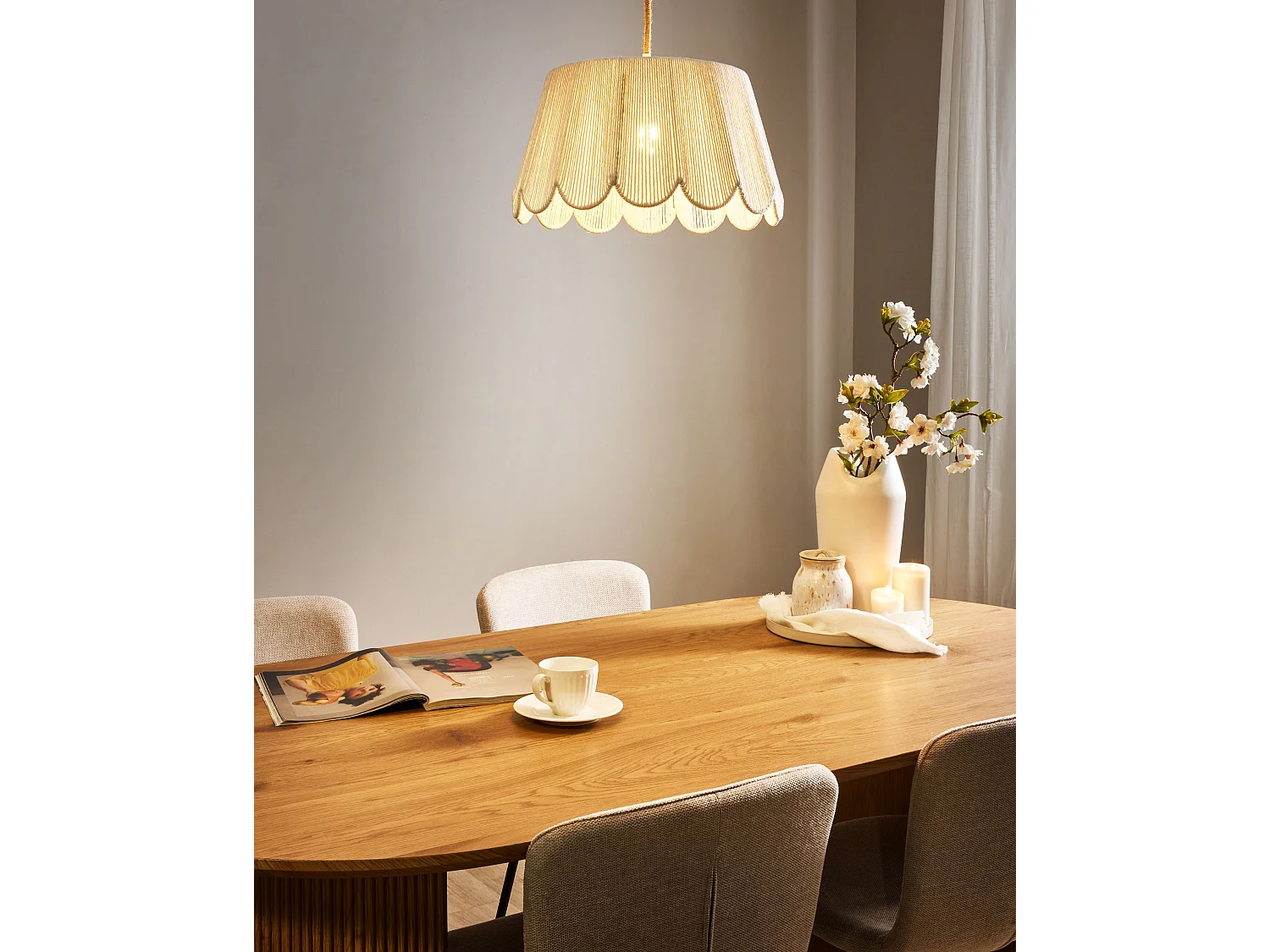 Lampe suspension SEBAKWE Corde en papier Beige clair