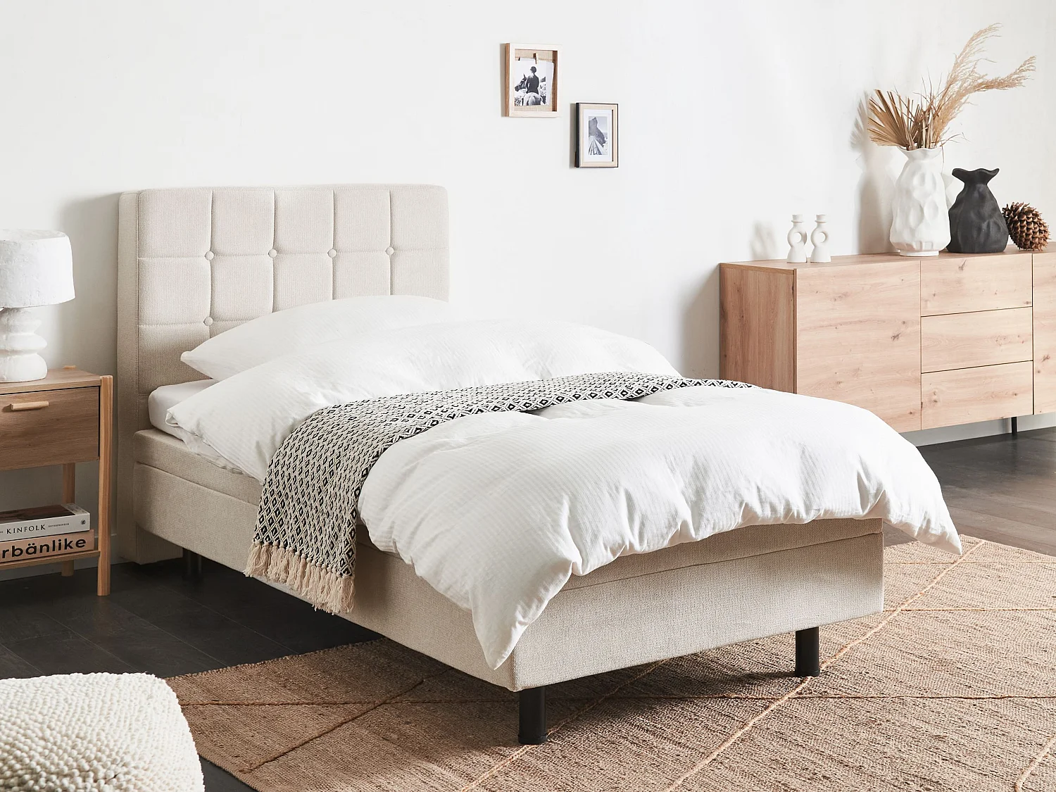 Bett verstellbar Stoff DUKE 90 x 200 cm Hellbeige