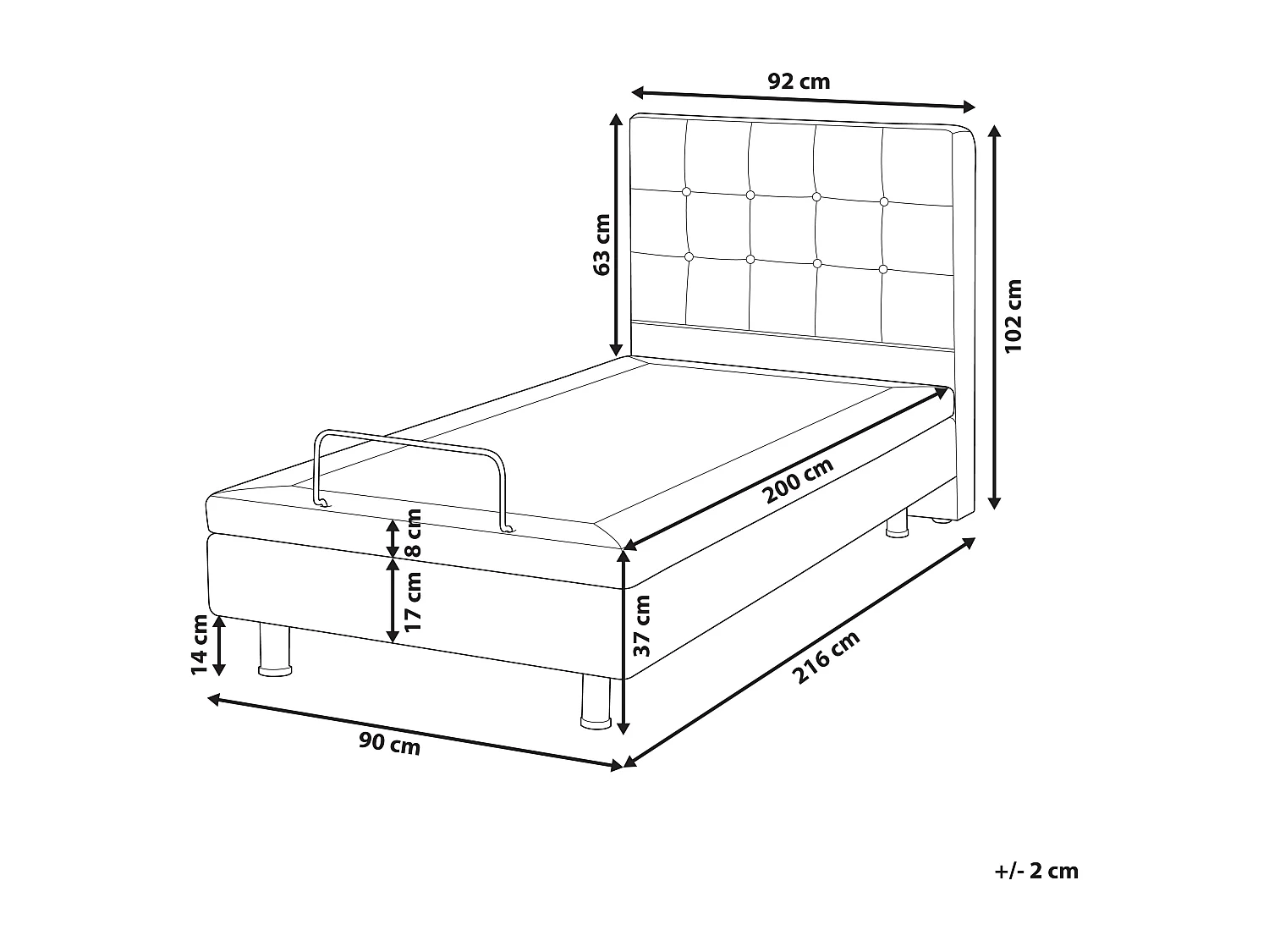 Bett verstellbar Stoff DUKE 90 x 200 cm Hellbeige