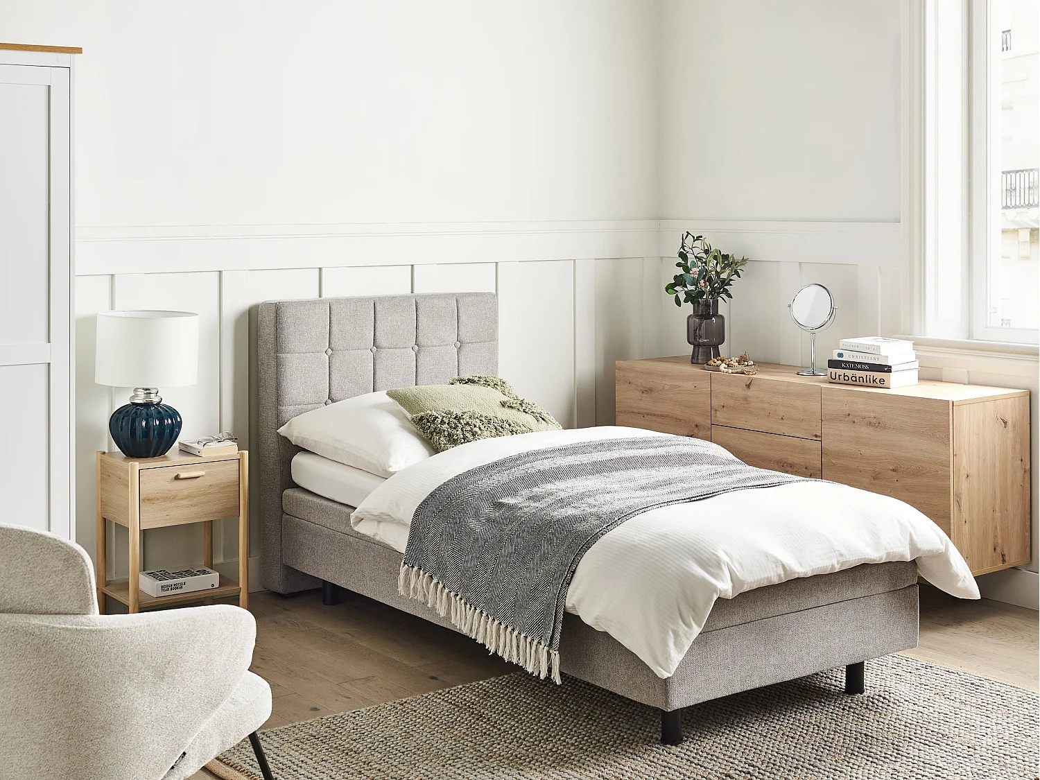 Bett verstellbar Stoff DUKE 90 x 200 cm Hellgrau