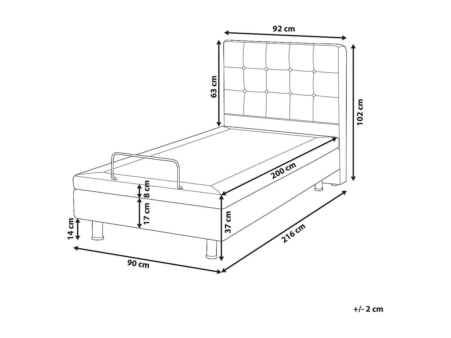 Bett verstellbar Stoff DUKE 90 x 200 cm Hellgrau