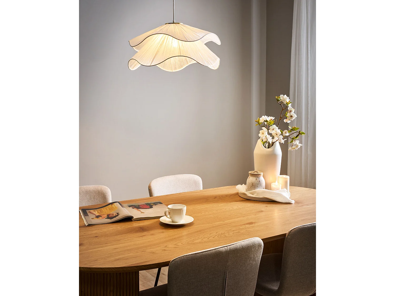 Lampe suspension PUNGWE Tissu Blanc