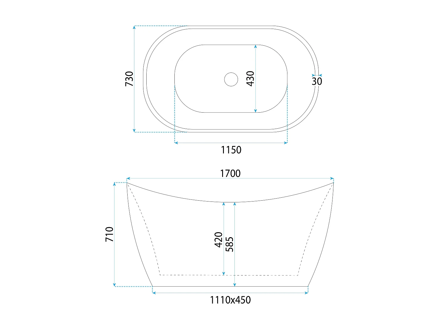 Baignoire Autoportante Rea Atena 170 White