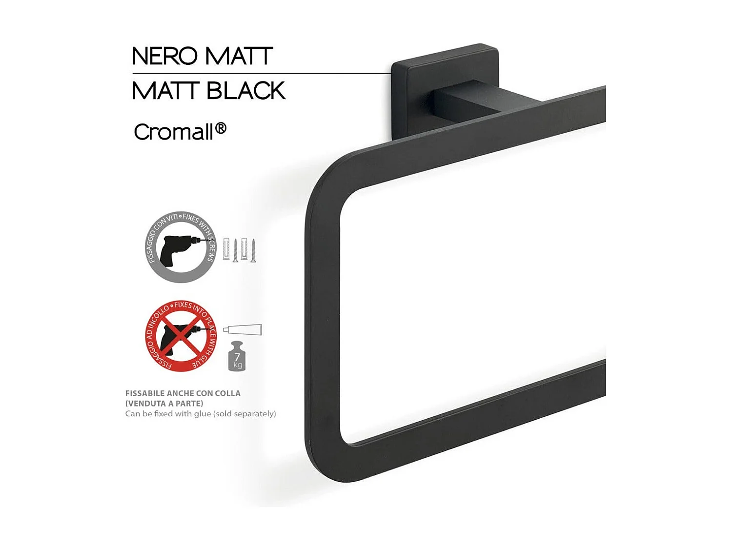 Anneau Porte-Serviettes Mural Noir Mat | Atene