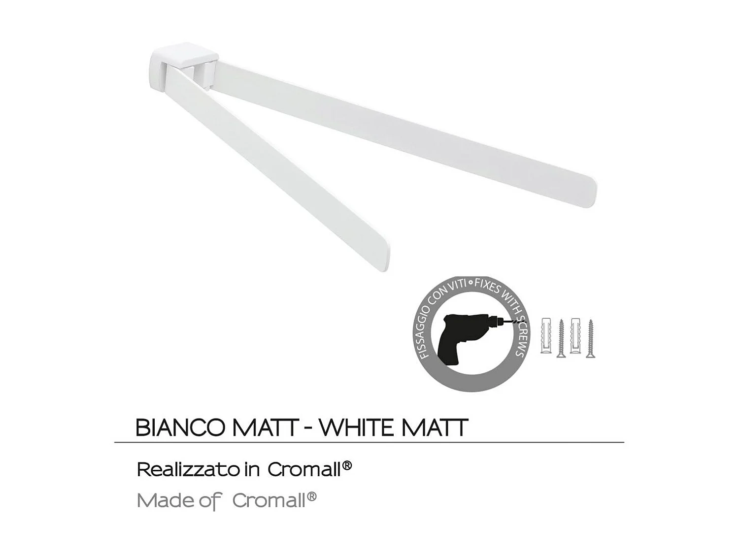 Porte-Serviettes Articulé Blanc Mat Laiton Chromé - Fixation Avec Vis Incluses  | Giacinto