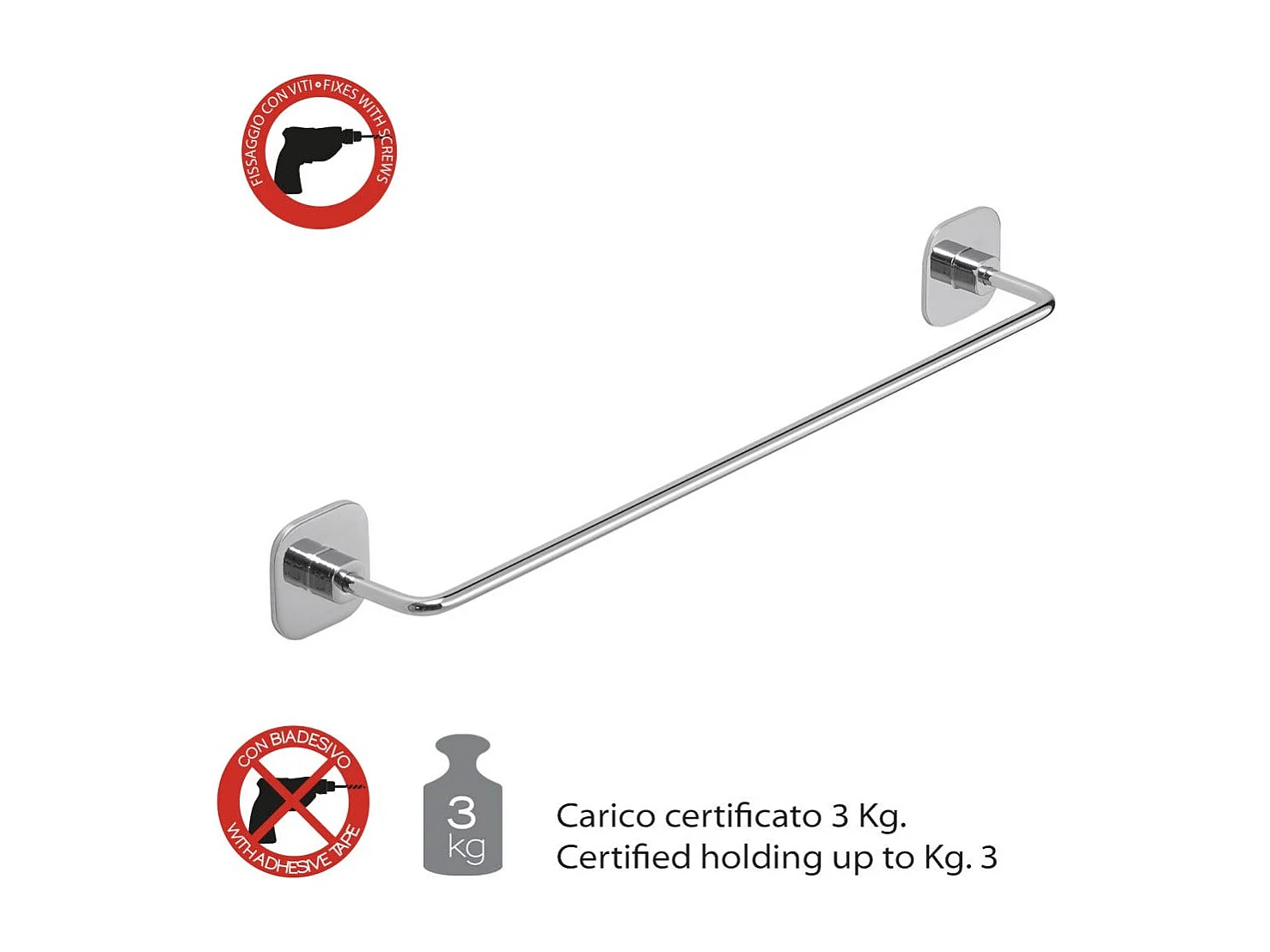 Porte-Serviettes En Acier Inoxydable Chromé De 60 Cm | Timo