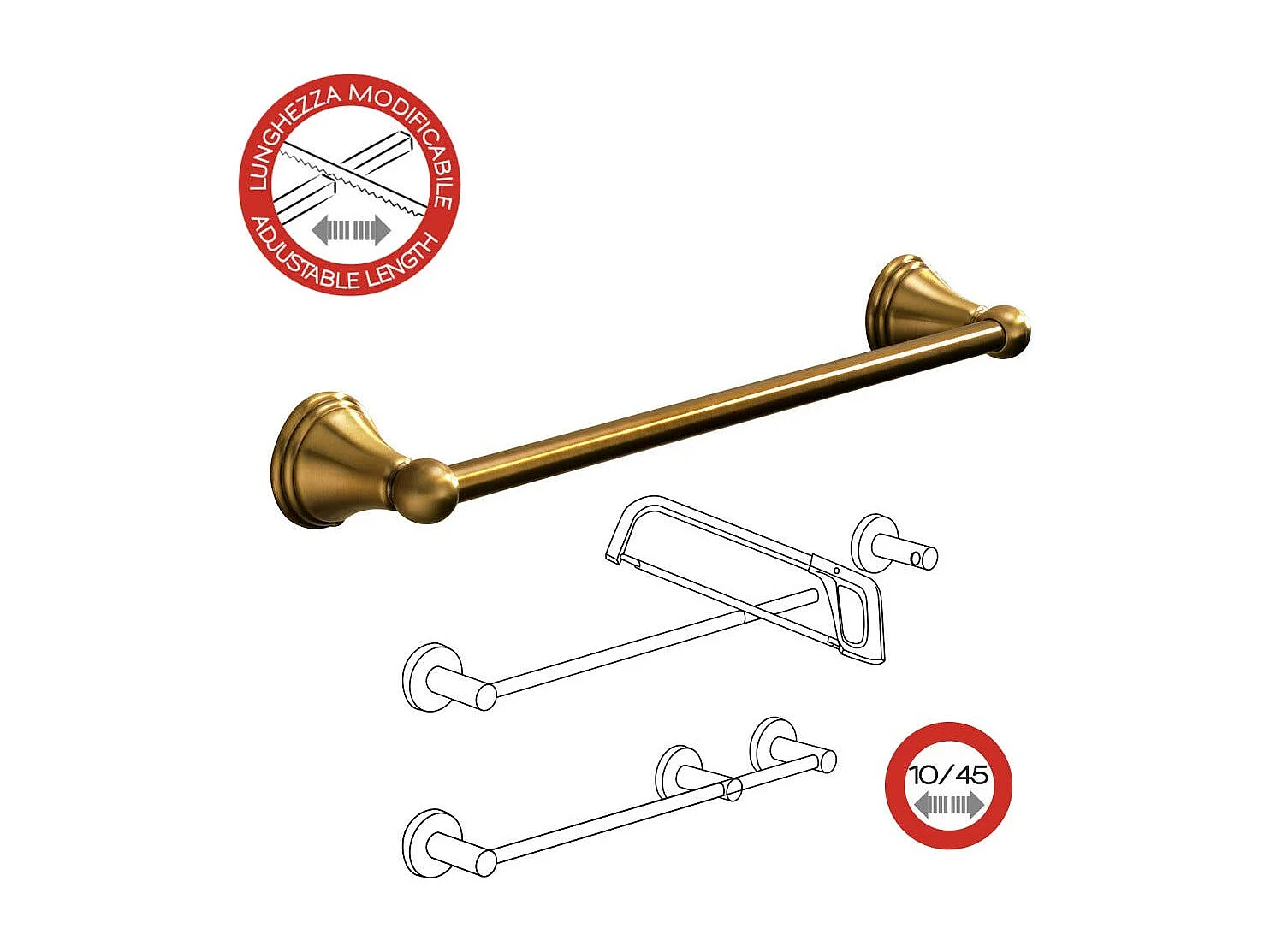 Porte-Serviettes Mural De 45 Cm En Acier Bronzé | Rosa