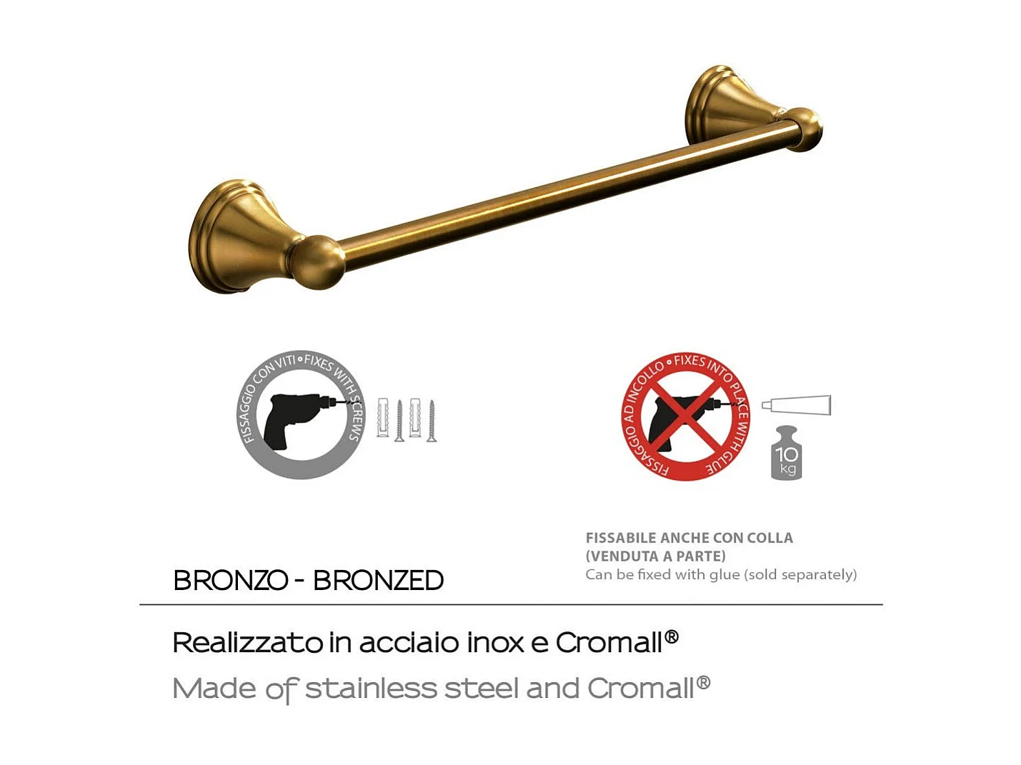 Porte-Serviettes Mural De 45 Cm En Acier Bronzé | Rosa