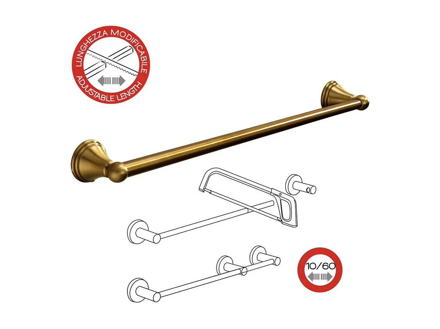 Porte-Serviettes Mural En Acier Couleur Bronze 60Cm | Rosa