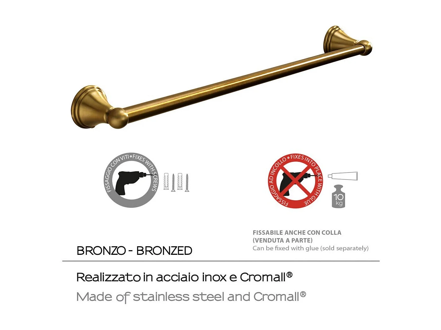 Porte-Serviettes Mural En Acier Couleur Bronze 60Cm | Rosa