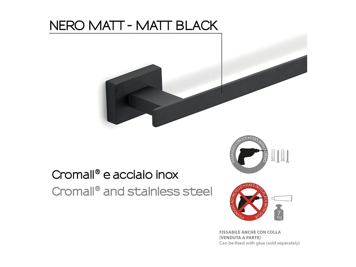 Porte-Serviettes De Salle De Bain 60Cm Acier Noir Mat | Atene