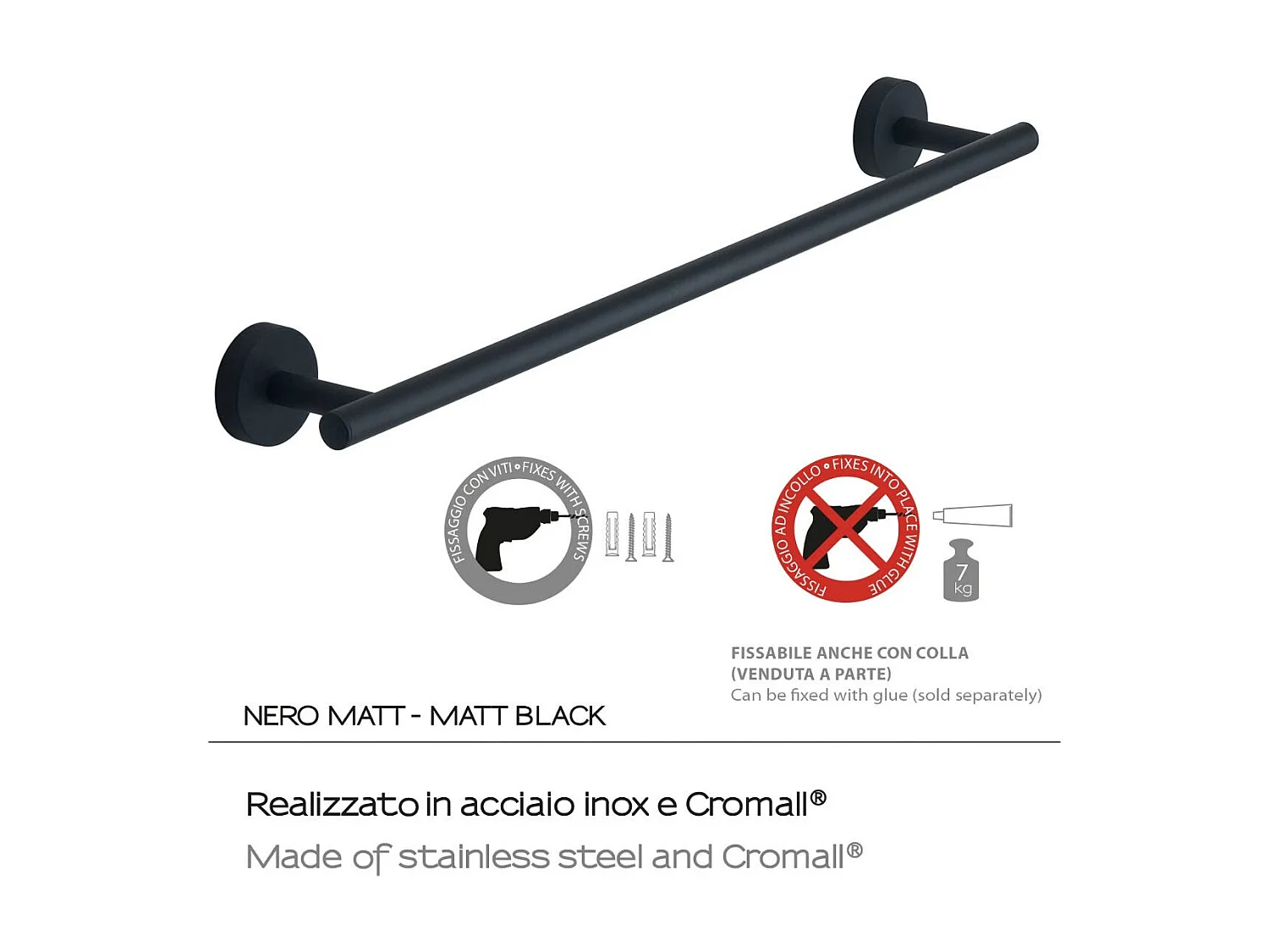 Porte-Serviettes 45 Cm Acier Inoxydable Noir Mat Fixation Murale | Violetta