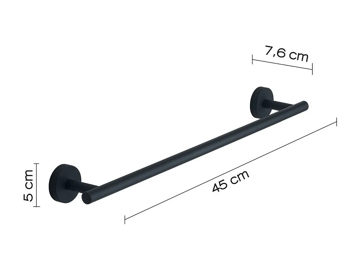 Porte-Serviettes 45 Cm Acier Inoxydable Noir Mat Fixation Murale | Violetta