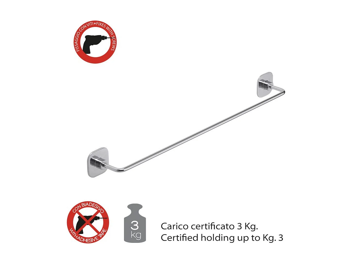 Porte-Serviettes En Acier Inoxydable Chromé De 45 Cm  | Timo