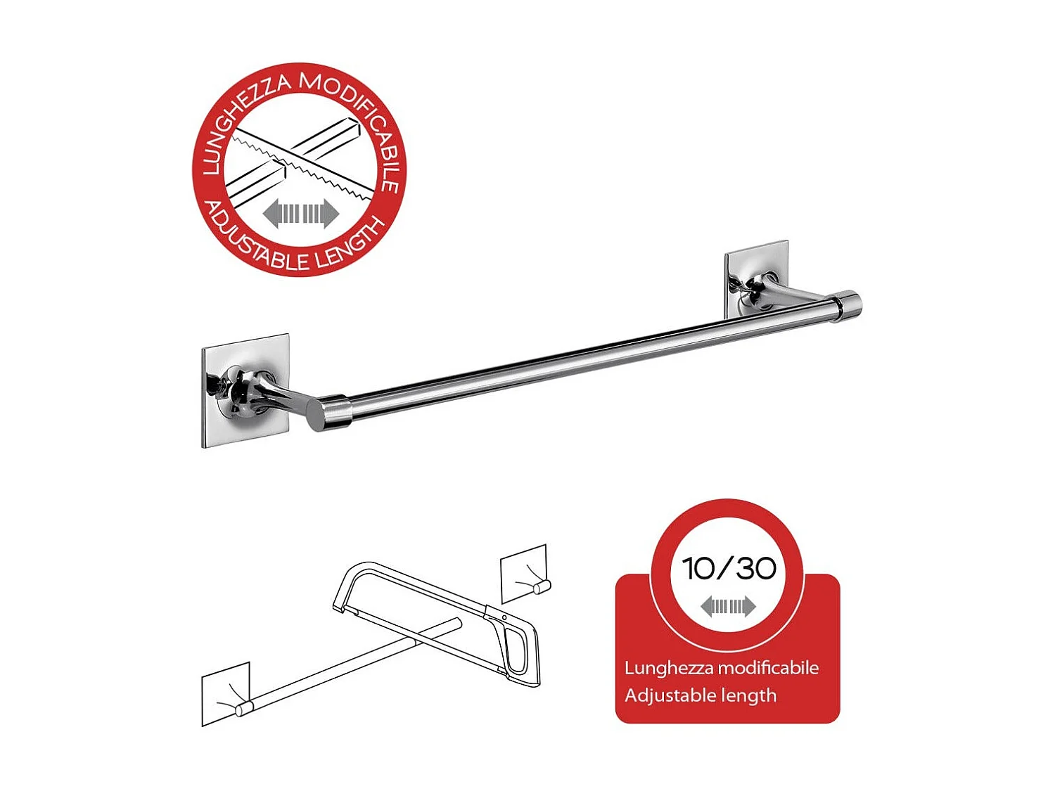 Porte-Serviettes De 35 Cm - Longueur Réglable - Support Mural Chromé | Mimosa