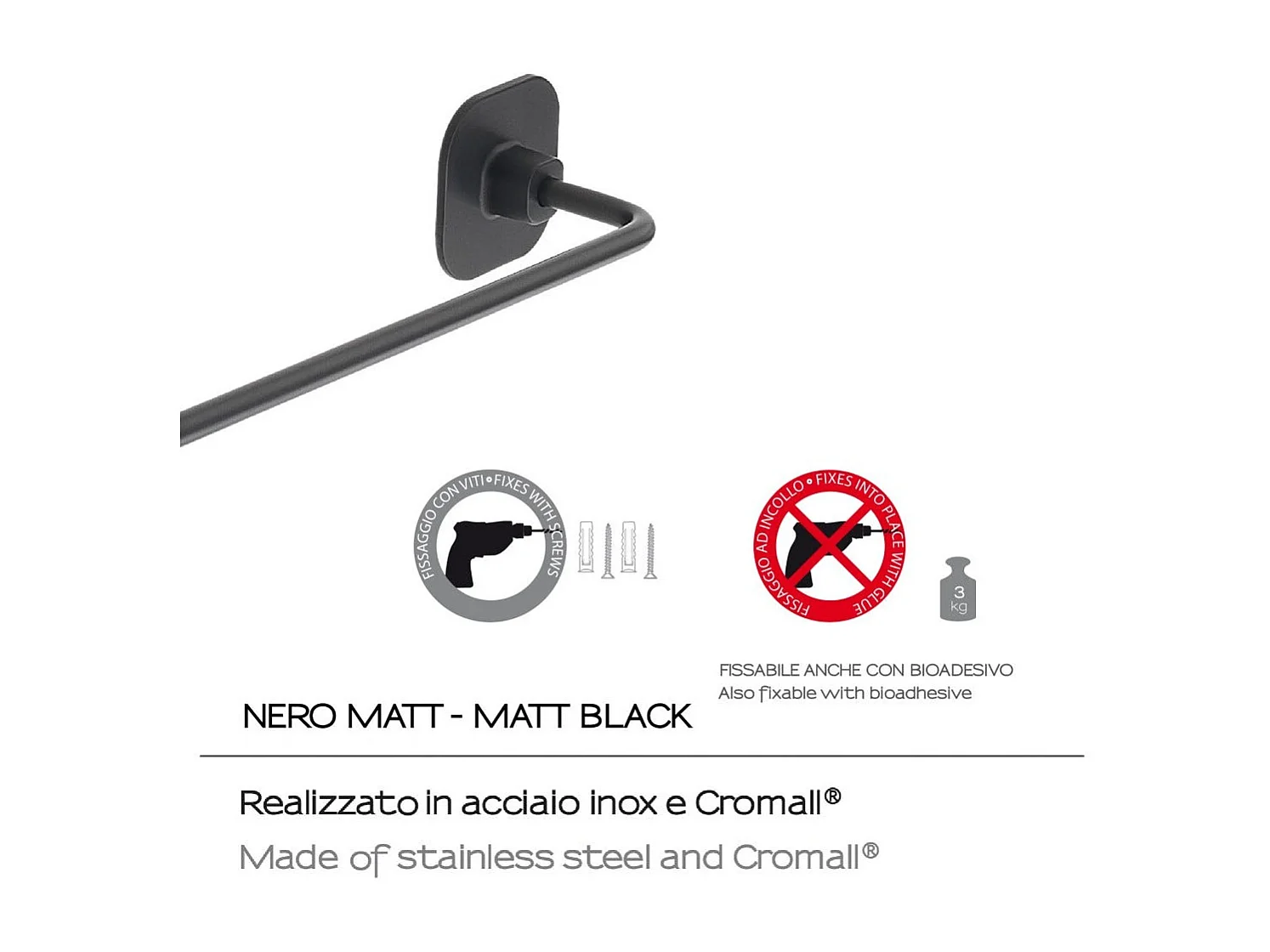 Porte-Serviettes De 45 Cm En Acier Inoxydable Noir Mat | Timo