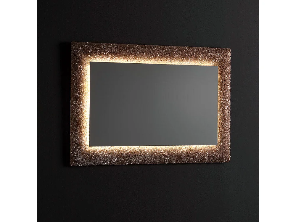 Miroir Avec Cadre En Perles De Verre Coulé Bronze Et Leds Intégrées 90X62