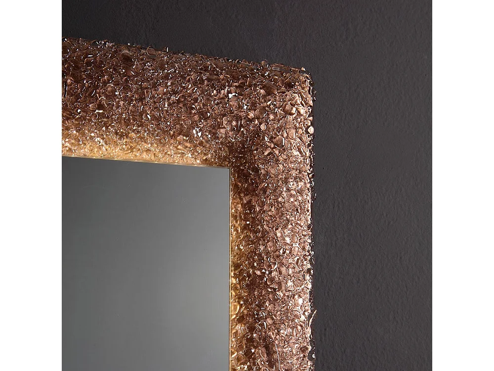 Miroir Avec Cadre En Perles De Verre Coulé Bronze Et Leds Intégrées 90X62