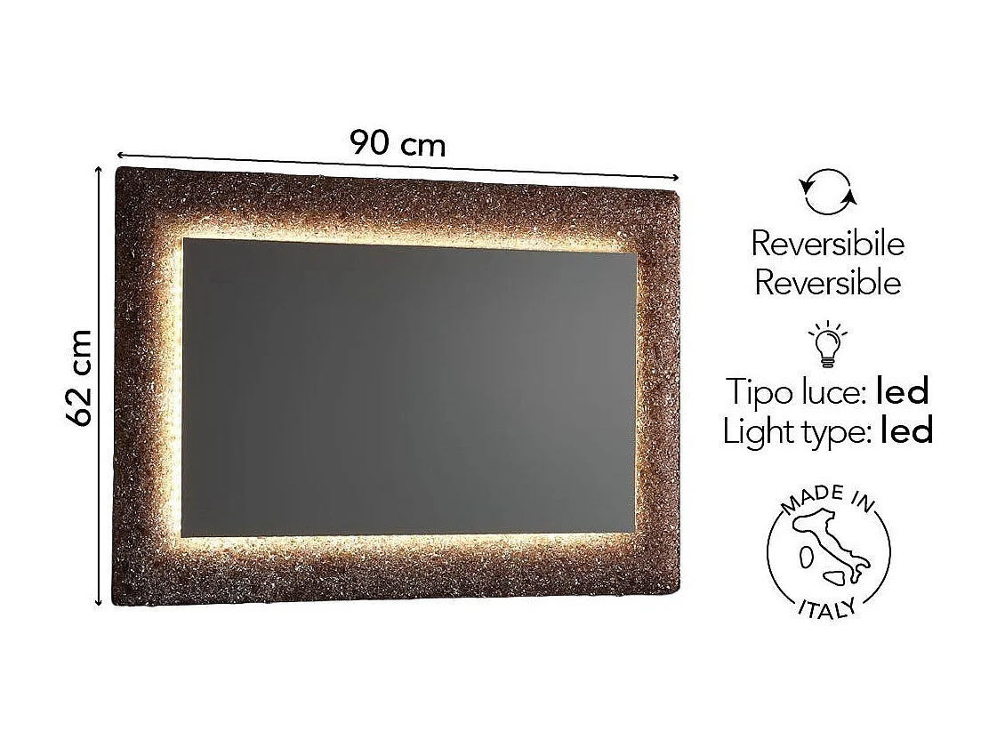 Miroir Avec Cadre En Perles De Verre Coulé Bronze Et Leds Intégrées 90X62